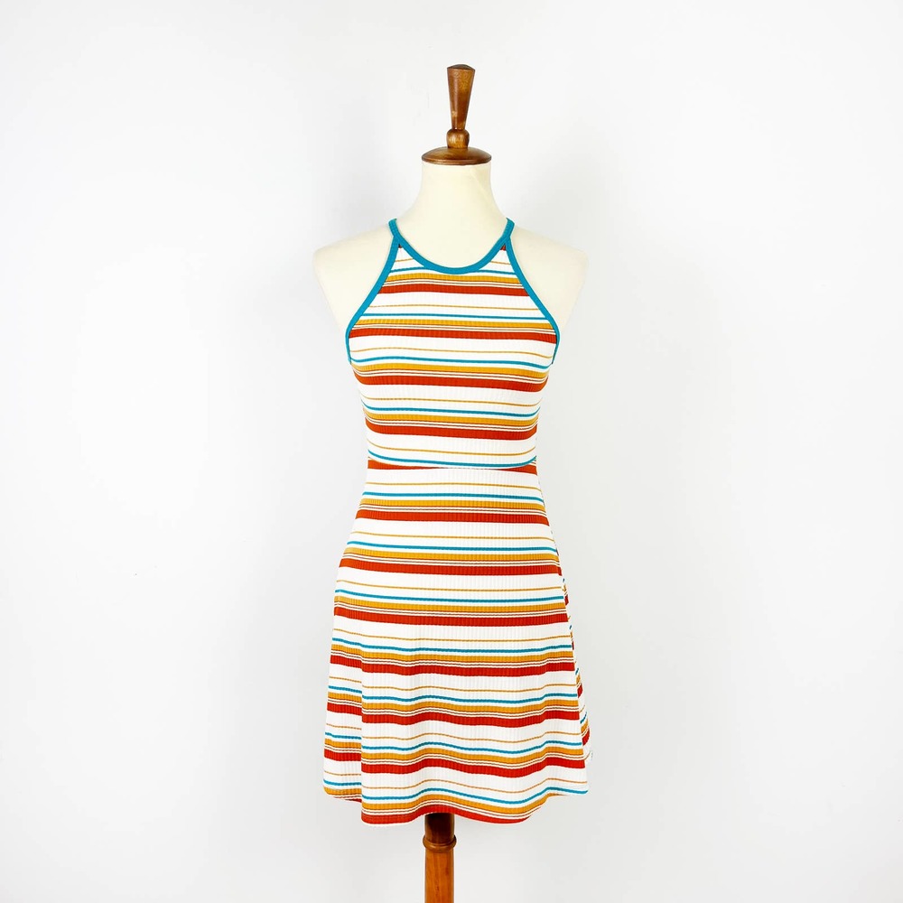 Arizona Jeans striped knit dress blue orange white retro 70s 80s 90s Size M